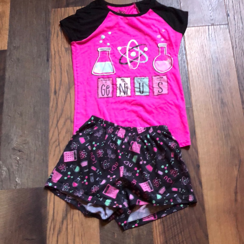Pink and black two piece pajamas